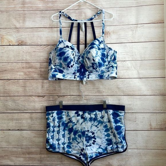 SWIM BY CACIQUE TWO PIECE SWIMSUIT IN‎ BLUE - Picture 1 of 8